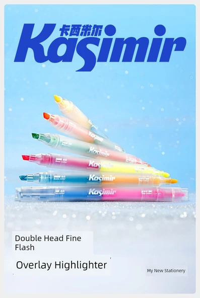 Çift Uçlu Parlak Flüoresan Kalem - Uzun Yıldızlar - 12 Renk - 7