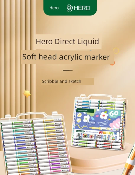 Akrilik Marker Kalem Seti - 24 Renk - 53 Parça Set - Akıllı Mürekkep Kontrolü - 7