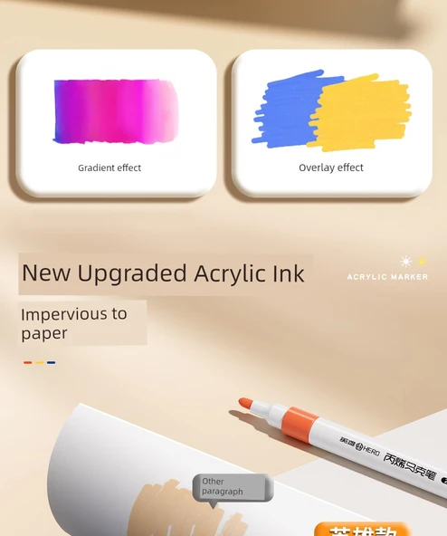 Akrilik Marker Kalemi - 24 Renk Doğrudan Sıvı Takım - Akıllı Mürekkep Kontrolü - 12