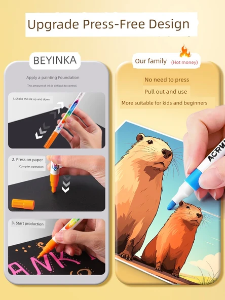 Çocuklar için Yıkanabilir Akrilik Marker Seti - 80 Renk Basma Gerektirmeyen Opak - 6