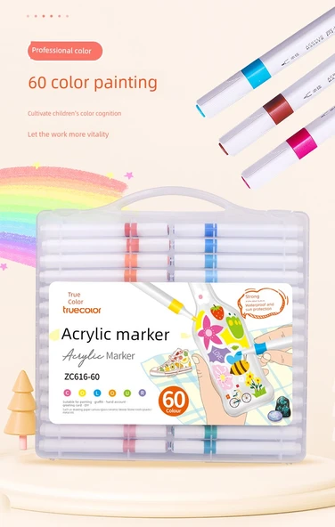 Akrilik Marker Kalem Seti - 60 Renk - Taşınabilir Kutu - 9