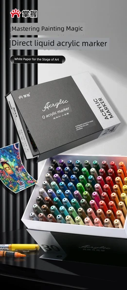 Akrilik Kalem Seti - 48 Renk Hediye Kutusu - Düz Sıvı Çam Fıstığı Ucu - 6