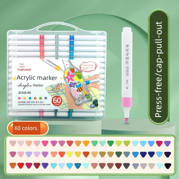 Akrilik Marker Kalem Seti - 60 Renk - Taşınabilir Kutu - 1