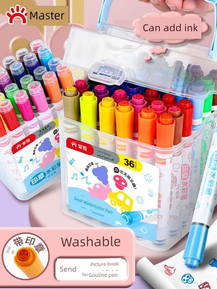 Taşınabilir ve Mürekkepli 12 Renkli Sulu Boya Kalemi Seti - Resim Kitabı ve Gouline Kalem ile - Resim 2