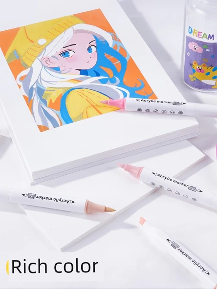 Akrilik Cilt Renkli Kalem Seti - Çift Uçlu Kalın PRO Versiyon - 24 Renk Sıradan Renk Kutusu - 3