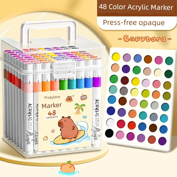 Çocuklar için Yıkanabilir Akrilik Marker Seti - 48 Renk Basma Gerektirmeyen Opak - 1