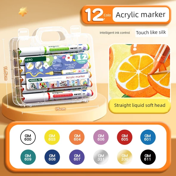 Akrilik Kalem Seti - 12 Renk - Akıllı Mürekkep Kontrolü - 1