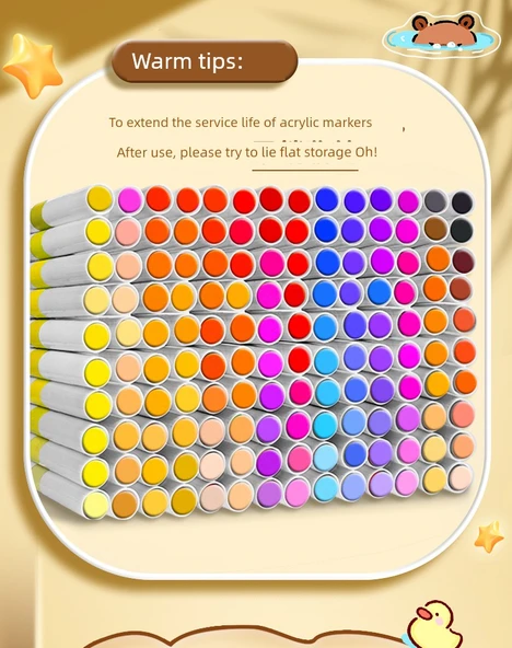 Çocuklar için Yıkanabilir Akrilik Marker Seti - 60 Renk Marker + 4 Resim Kitabı - 7