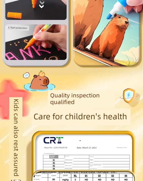 Çocuklar için Yıkanabilir Akrilik Marker Seti - 48 Renk Basma Gerektirmeyen Opak - 11