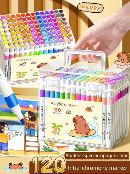 Çocuklar için Yıkanabilir Akrilik Marker Seti - 80 Renk Basma Gerektirmeyen Opak - 2