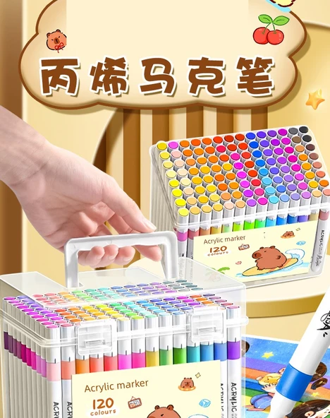 Çocuklar için Yıkanabilir Akrilik Marker Seti - 48 Renk Basma Gerektirmeyen Opak - 8