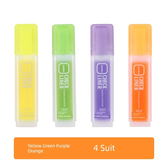 Şeker Renkli Obje Uçlu Vurgulayıcı Kalem Seti - Sarı + Yeşil + Mor + Turuncu 4'lü - 1
