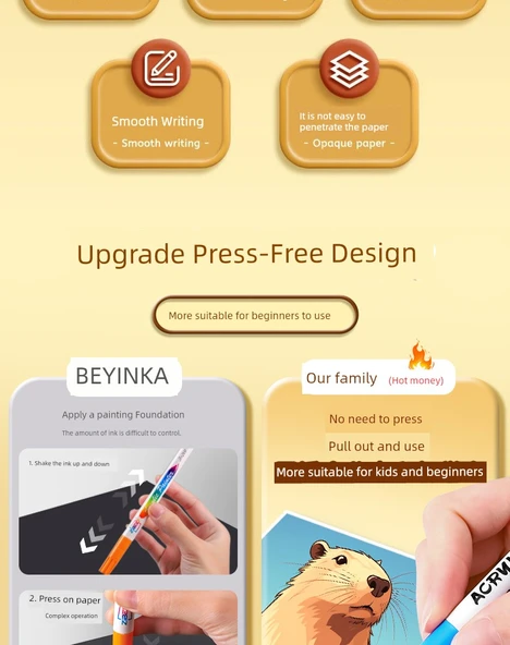 Çocuklar için Yıkanabilir Akrilik Marker Seti - 48 Renk Basma Gerektirmeyen Opak - 10