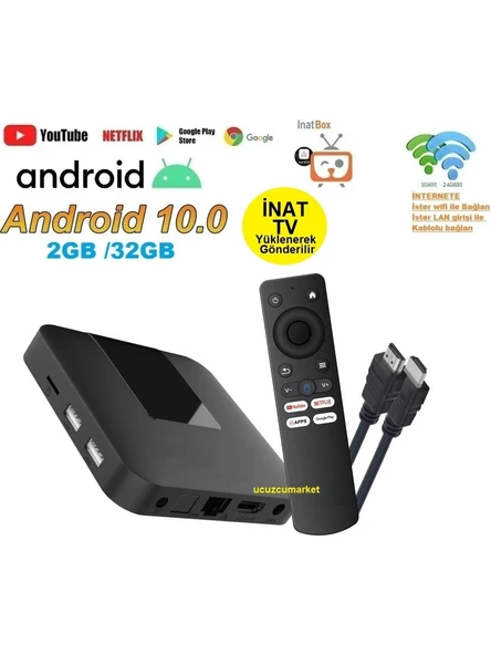 Android 10 Tv Box ( 2GB/32GB Tv Box ( İnat Tv Yüklenerek Gönderilecektir )