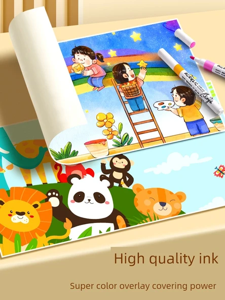 Çocuklar için Yıkanabilir Akrilik Marker Seti - 48 Renk Basma Gerektirmeyen Opak - 5