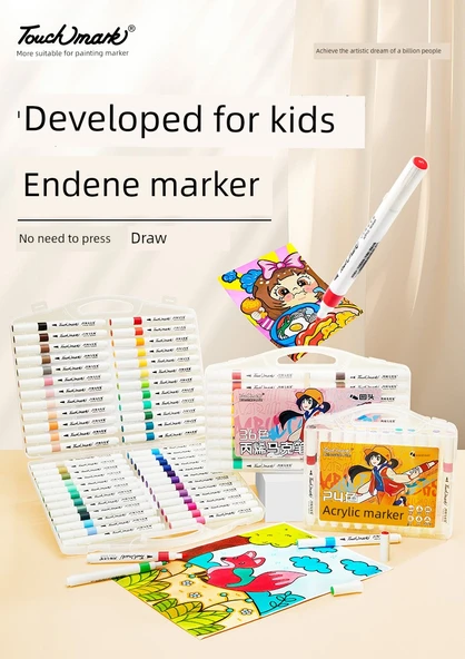 Akrilik Marker Kalem Seti - 48 Renk - Yuvarlak Sap - 32 Resim Hediyesi - 7