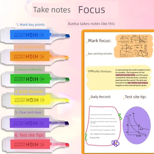 Fluoresan Marker Kalem Seti - 3 Parça - Pembe + Sarı + Yeşil - 5