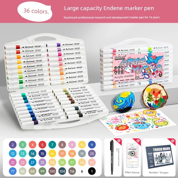 Akrilik Marker Kalem Seti - 36 Renk - Yuvarlak Sap - 32 Resim Hediyesi - 1