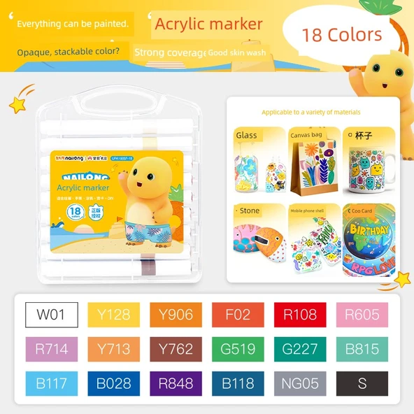 Akrilik Marker Kalemi - 18 Renk Opaque Yığılabilir - Milk Dragon