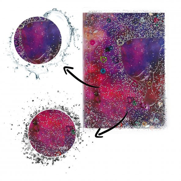 Not Defteri Boyutunda Galaxy Desen Simli ve Sulu Kapaklı Rengarenk Sayfalı Mini Defter - 5