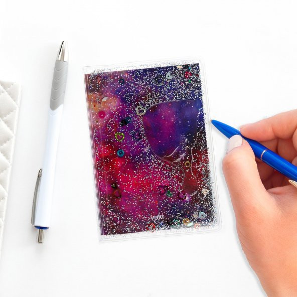 Not Defteri Boyutunda Galaxy Desen Simli ve Sulu Kapaklı Rengarenk Sayfalı Mini Defter - 7