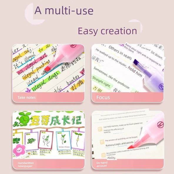 Fluoresan Marker Kalem Seti - 3 Parça - Pembe + Sarı + Yeşil - 4