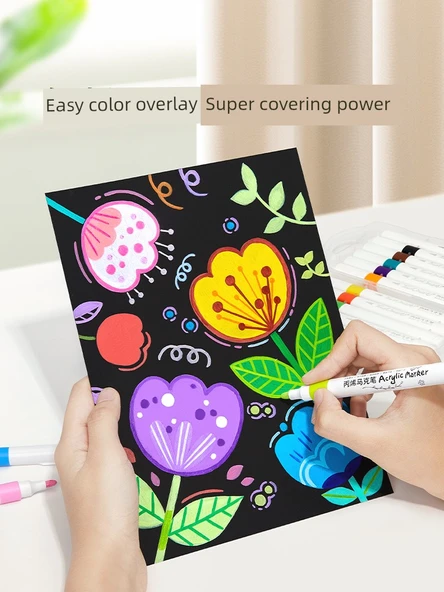 Akrilik Marker Kalem Seti - 36 Renk - Yuvarlak Sap - 32 Resim Hediyesi - 2