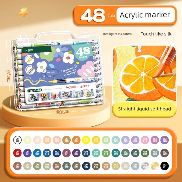 Silinebilir Akrilik Marker Kalemi - 48 Renk Seti - Akıllı Mürekkep Kontrolü - Artırılmış Mürekkep Hacmi
