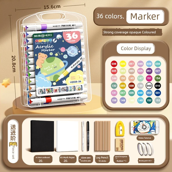 Akrilik Kalem Seti - 36 Renk - 56 Parça Set - 1