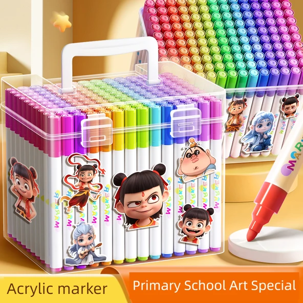 Akrilik Marker Kalem Seti - 120 Renk - Kutu ve Çıkartmalar ile - Resim 2