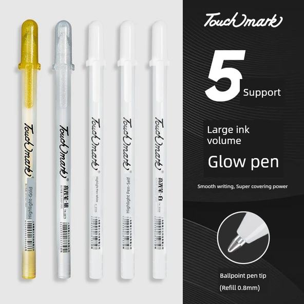 Karışık Renk Vurgulayıcı Kalem Seti - 0.8mm - 5 Paket (3 Beyaz, 1 Gümüş, 1 Altın)