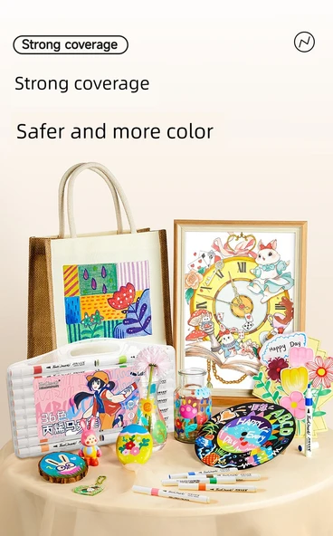 Akrilik Marker Kalem Seti - 36 Renk - Yuvarlak Sap - 32 Resim Hediyesi - 8