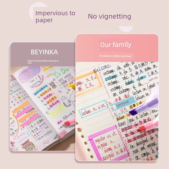 Fluoresan Marker Kalem Seti - 3 Parça - Pembe + Sarı + Yeşil - 6