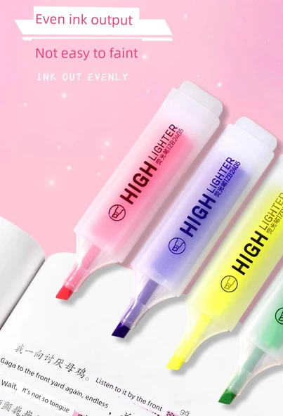 Fluoresan Marker Kalem Seti - 3 Parça - Pembe + Sarı + Yeşil - 12