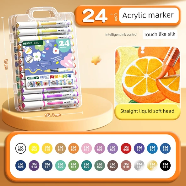 Akrilik Kalem Seti - 24 Renk - Akıllı Mürekkep Kontrolü - Resim 1