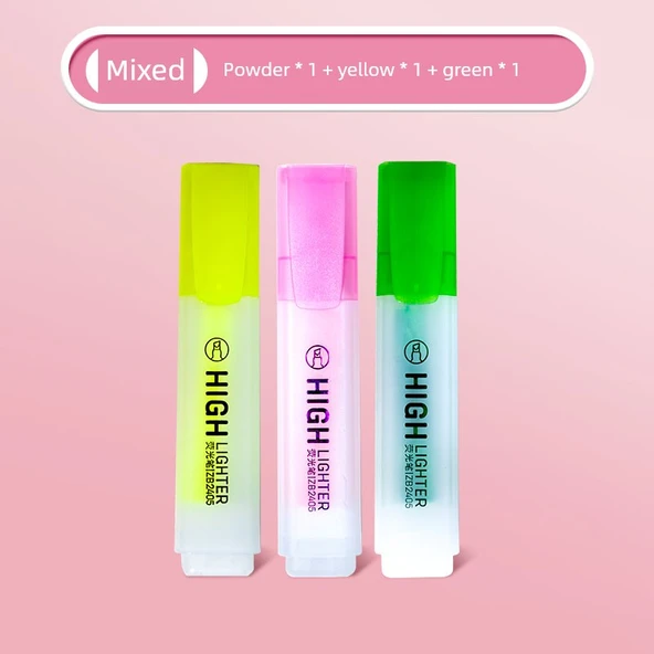 Fluoresan Marker Kalem Seti - 3 Parça - Pembe + Sarı + Yeşil - 1