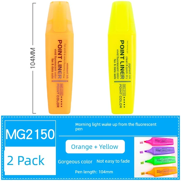 Fluoresan Vurgulayıcı Kalem Seti - 2'li (Turuncu + Sarı)
