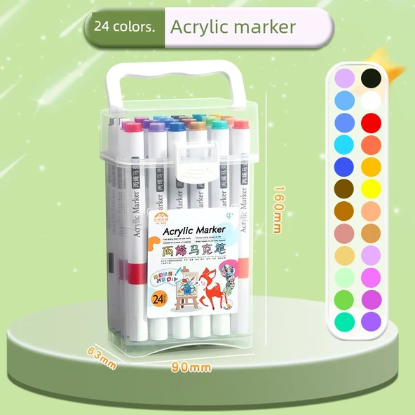 Akrilik Marker Kalem Seti - 24 Renk - Gelişmiş Depolama Kutusu
