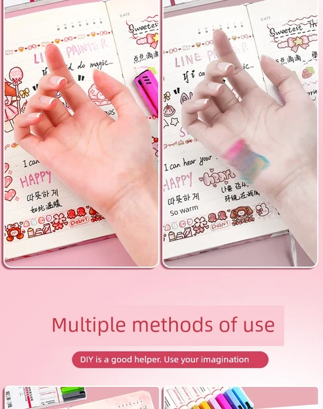 Çift Hat Çizim Kalemleri - 2 Kutuda/18 Paket (12 Renk + 6 Desen) - 11