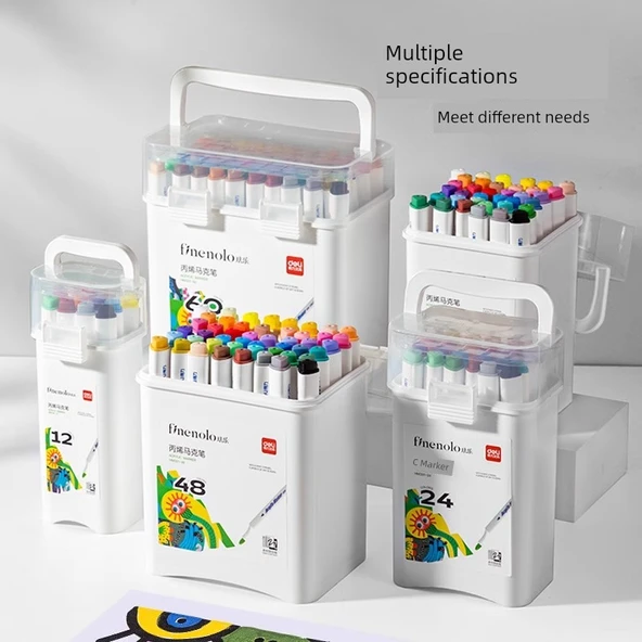 Akrilik Marker Kalem Seti - Üçgen - 60 Renk ve Kontur Kalemi - 2