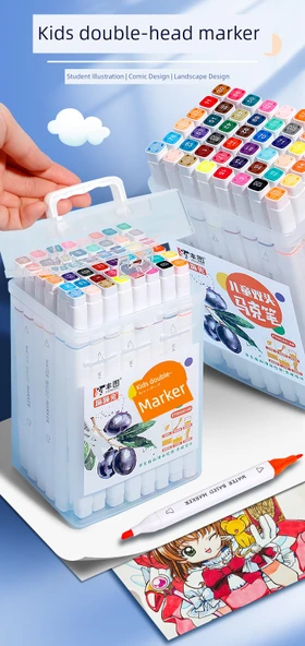 Su Bazlı İkili Uçlu Marker Seti - 12 Renk İkili Uçlu Marker - 7