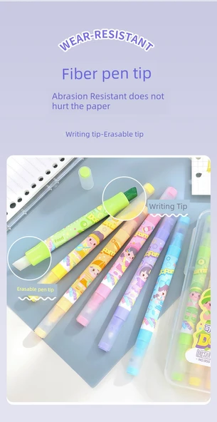 Silinebilir Floresan Vurgulayıcı Kalem Seti - Parfümsüz Yuvarlak Çubuk [Rastgele 1 adet] - 11