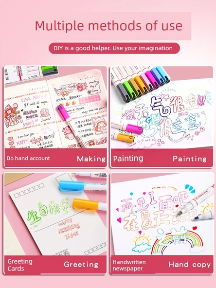 Çift Hat Çizim Kalemleri - 1 Kutuda/12 Paket - 6