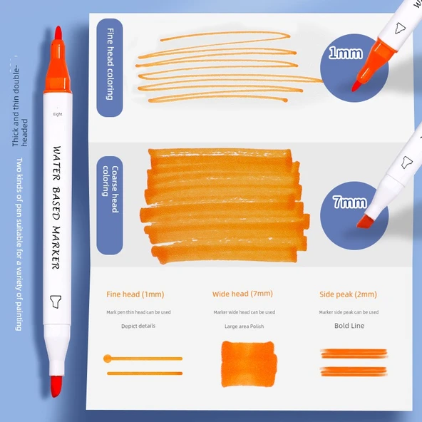 Su Bazlı İkili Uçlu Marker Seti - 24 Renk İkili Uçlu Marker ve Boyama Kitabı ile Gou Kalemi - Resim 4