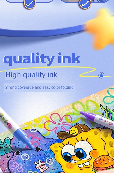 Çocuklar İçin Su Bazlı Akrilik Kalem Seti - 60 Renk Mavi Astronot - 53 Parça ve Kozmetik Çantası - 9