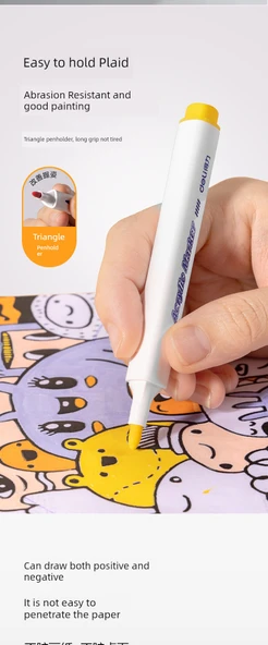 Akrilik Marker Kalem Seti - Üçgen - 12 Renk ve Kontur Kalemi - 12