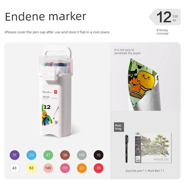 Akrilik Marker Kalem Seti - Üçgen - 12 Renk ve Kontur Kalemi - 1