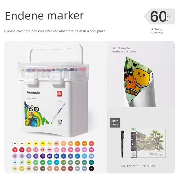 Akrilik Marker Kalem Seti - Üçgen - 60 Renk ve Kontur Kalemi - 1