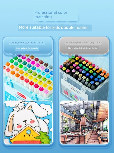 Çift Uçlu Sulu Boya Kalemi Seti - 24 Renk Pembe Silindirik - 5