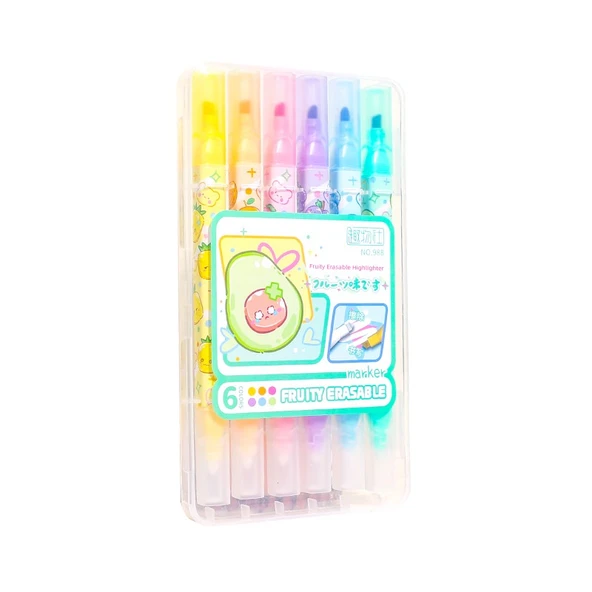 Silinebilir Floresan Vurgulayıcı Kalem Seti - Parfümsüz Yuvarlak Çubuk [Rastgele 1 adet] - 6